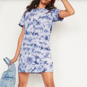 NWOT OLD NAVY Womens' Navy Blue Tie Dye Loose Vintage Mini T-Shirt Dress Sz L